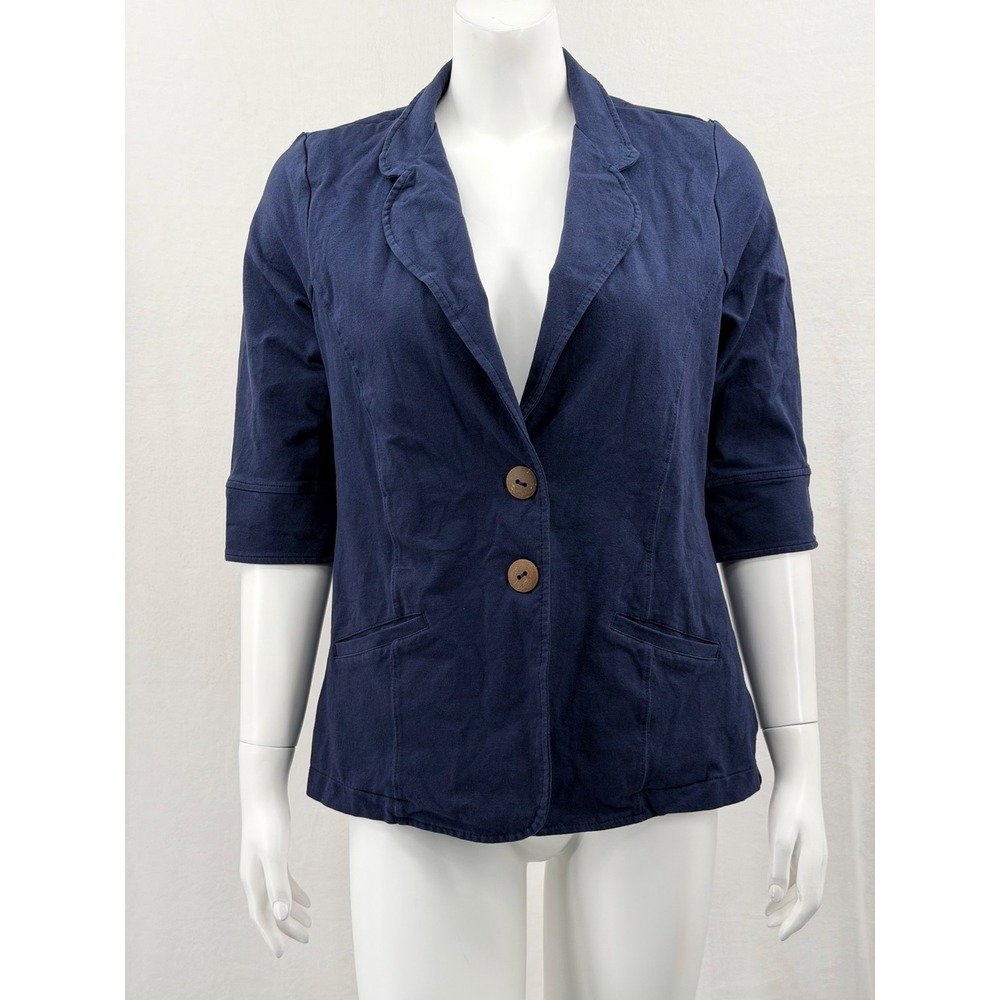 Neon Buddha Blazer Womens Large Navy 3/4 Sleeve Stretch Casual Preppy Jacket